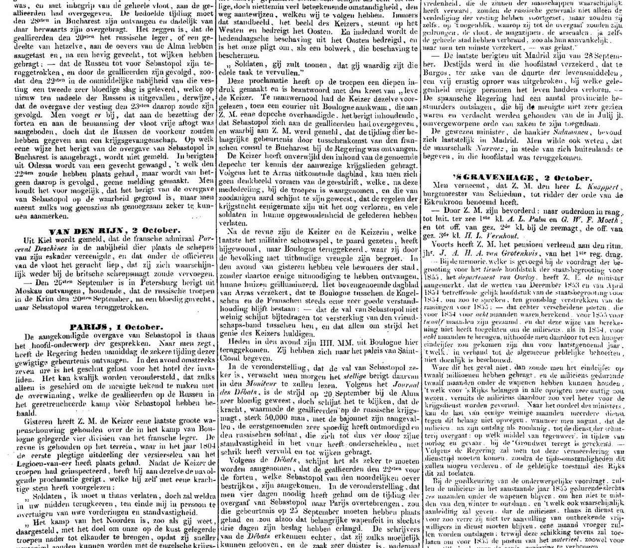 Title: Opregte Haarlemsche CourantDatum: 04-10-1854Editie: DagPlaats van uitgave: HaarlemUitgever: [s.n.]Verspreidingsgebied: Regionaal/lokaalNummer: 234 Subjects: Newspaper; Newspapers; Krant;
