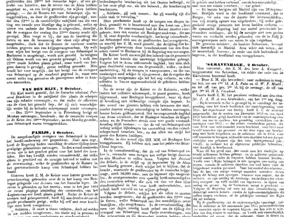 Title: Opregte Haarlemsche CourantDatum: 04-10-1854Editie: DagPlaats van uitgave: HaarlemUitgever: [s.n.]Verspreidingsgebied: Regionaal/lokaalNummer: 234 Subjects: Newspaper; Newspapers; Krant;
